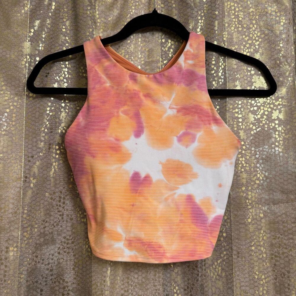 Athleta Orange Pink Tie Dye Conscious Crop Yoga Tank Top XS